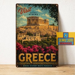 Visit Athens Greece Metal Sign Tin Poster Travel Destination Airbnb Decor