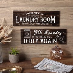 Jetec 2 Pieces Rustic Laundry Room Wooden Signs 13.8 x 4.7 inches, Brown