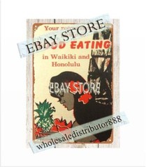 1960 Tiki Bar Honolulu Waikiki Hawaii Restaurant Tourist metal tin sign art deco
