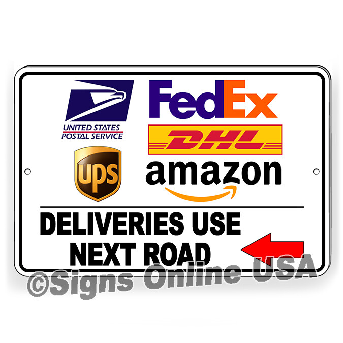 Deliveries Use Next Road Arrow Left Sign / Metal Magnetic Yard Decal / deliver