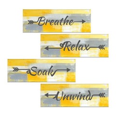 4 Pieces Yellow Abstract Bathroom Wall Art, Relax Soak Unwind Breathe Signs D…