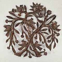 Haitian Steel Drum Wall Art, Birds, Sun, Tree, Flowers SIGNED BY ARTIST 15″W
