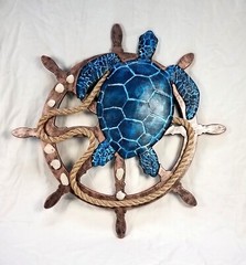 Sea Turtle 3D relief on Ship Wheel Wall art 24 in x 24 in x 1.75 in