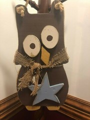* Owl Star Wall Plaque Hanging 17in Primitive Country Art Rustic Sign Nursery