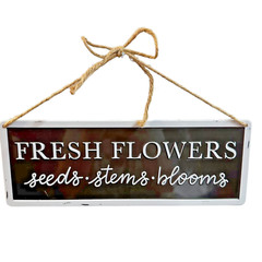 Farmhouse Flower Hanging Sign 11 Inch Metal Enamel Floral Rustic Decor Black