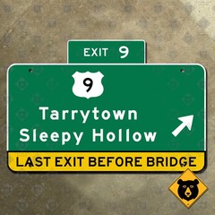 New York Thruway Exit 9 US 9 Tarrytown Sleepy Hollow highway road sign 15×10