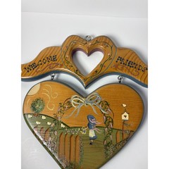 English Roses JDI Wooden Welcome Friends Heart Wall Plaque Folk Country Decor