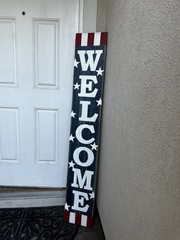 Patriotic Vertical Welcome Wood Porch Sign Freestanding Outdoor Stars