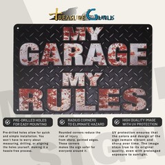 Man Cave Sign My Garage My Rules Metal Wall Art for Garage, Shop or Room Decor