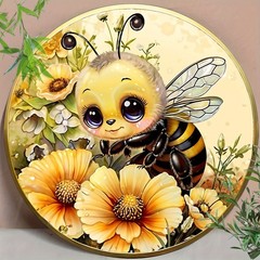 [8×8″ Aluminum Bee Sign] Spring Round Bee Honey Aluminum Tin Metal Signs 8×8 In