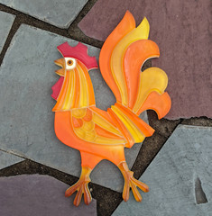 Red Orange Yellow Lucite Rooster Wall Art Plaque Chicken Figure MCM Farmhouse 1