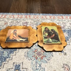 Set of 2 Native American Art Rustic Brown Wood Wall Plaques – Figurative