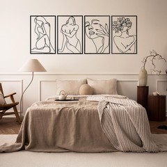 4 PCS Black Metal Modern Wall Decor Abstract Women Shape Line Art Hanging