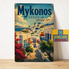 Mykonos Greece Island Vintage Travel Metal Tin Sign Poster 20x30cm Airbnb Decor