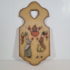 Vintage French Country Hand Painted “Bless This House” Couple Wood Wall Art 21in