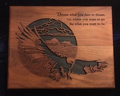 Dream What You Dare To Dream Dark Brown Wooden Engraved Sign With Flying Eagle