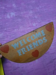 Half Circle Wood Sign Welcome Friends Heart country Core Decor