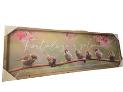 Inspirational Christian Birds Wall Sign with Exodus 15:2 Verse, Large 12×36