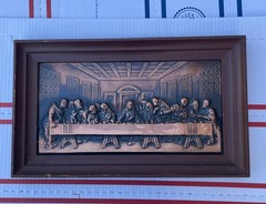 Vintage Copper Relief The Last Supper 3D Metal Wall Art Plaque Framed Religious
