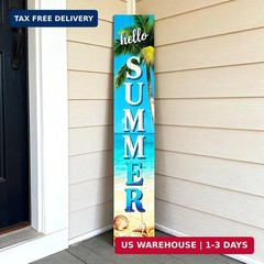 Vertical Wooden Hello Summer Porch Sign,Rustic Summer Porch Standing Sign,Beach