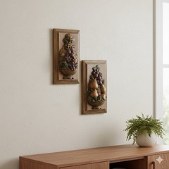 Vtg Holland Mold Ceramic Fruit Wall Plaques Set of 2 Grapes Pears MCM Decor