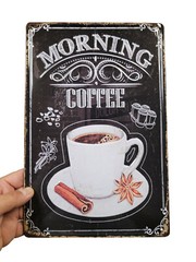 AMERICAN WIT Coffee Shop Metal Sings (3D Morning Coffee with Beans) 8″ x 12″