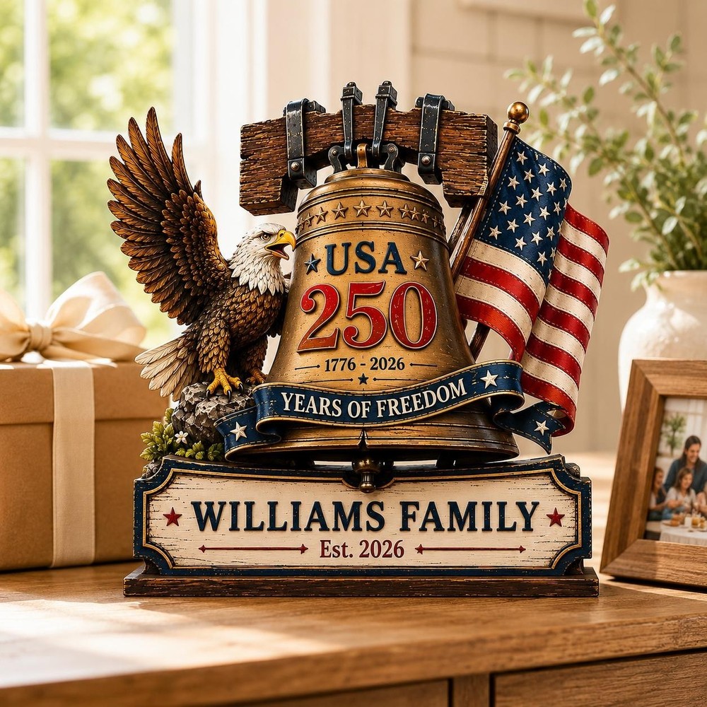 America 250th Anniversary Wooden Block Decoration, 1776-2026 Patriotic