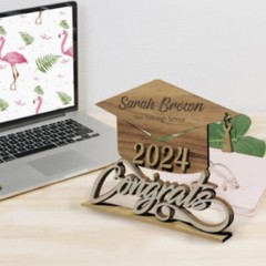 PERSONALIZED Graduation Cap Plaque Gift Laser Cut Stained Plywood Congrats