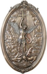 Cold Cast Bronze Saint Michael Oval Wall Plaque Archangel Home Decor Figurine