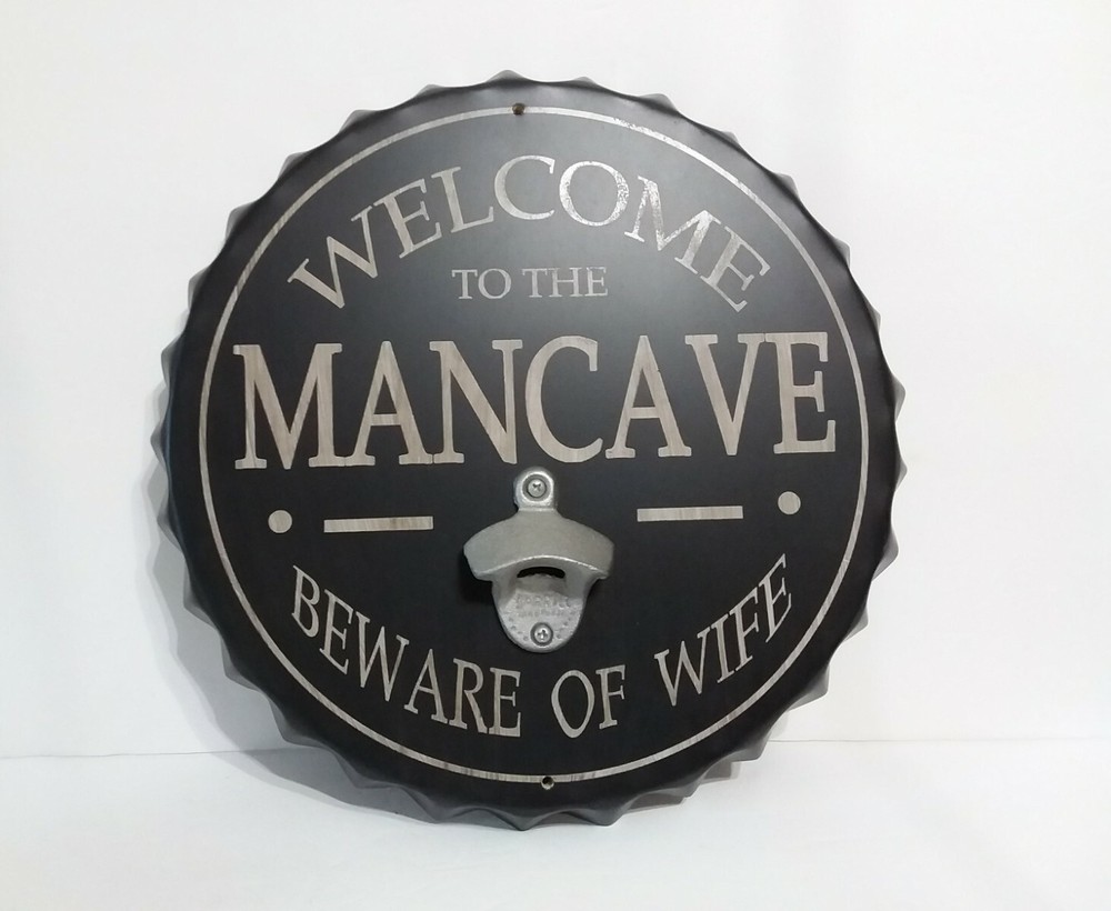 Bottle Cap Shaped Metal Wall Sign Welcome To The Man Cave with Bottle Opener A8