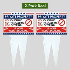 Private Property Yard Sign No Soliciting No Loitering No Trespassing 2 padk