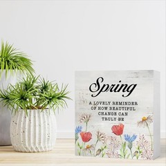 Spring Quote Floral Wooden Box Sign Farmhouse Home Shelf Tabletop Decor Gift