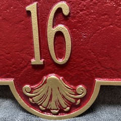 Whitehall Rochelle Address Plaque #16 Red Gold Cast Aluminum Wall House Sign