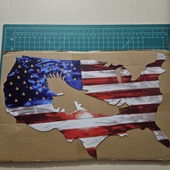 American Flag Painted USA Map With An Outline Of An Eagle. Metal Sign