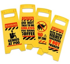 ⚠️ 4 Pack Funny Warning Desk Signs ⚠️ Office Caution Humor Gag Gift Potty Set 🎁