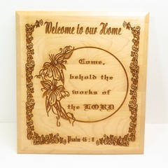 Hand Made Wood Psalm 46:8 Laser Cut Design Welcome to our Home 11″x12″