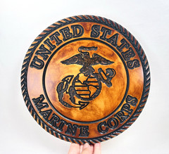 United States Marine Corps Military Engraved Round Wooden Wall Hanging Art
