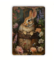 Victorian Wall Decor Farmhouse Vintage Rabbit Spring Bunny Metal Tin Sign 8×12