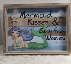 Mermaid Kisses & Starfish Wishes Composite Wood Wall Art Real Starfish & Sand $
