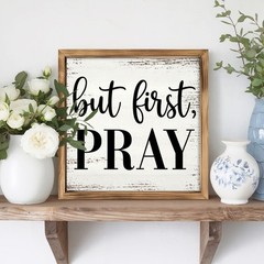 Simple Weathered White Faith Text Whitewashed Wooden Plaque Tabletop Gift