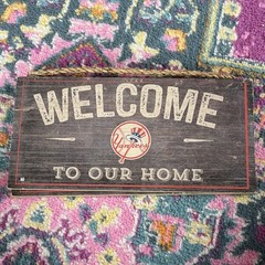 Yankees Wood Welcome to Our Home Sign Brown Baseball Sports Hanging Plaque