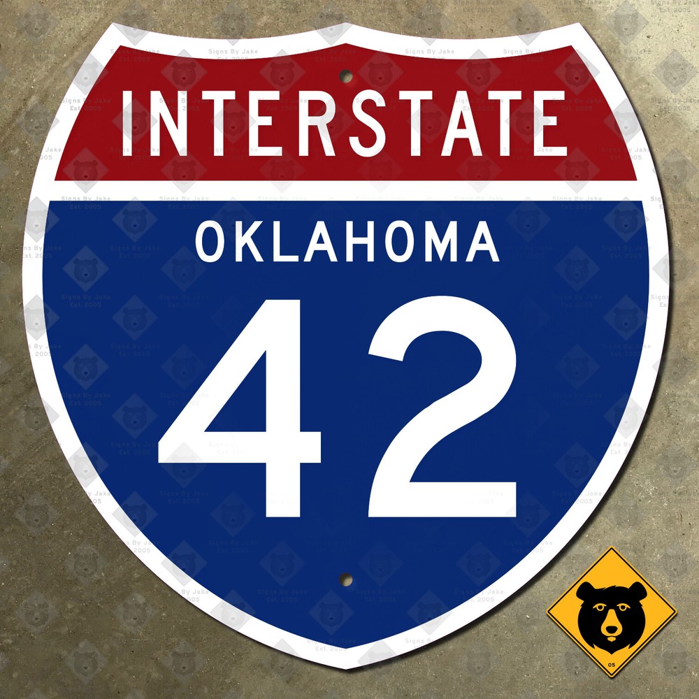 Oklahoma Interstate route 42 highway road sign 18×18 Tulsa Stillwater Cimarron