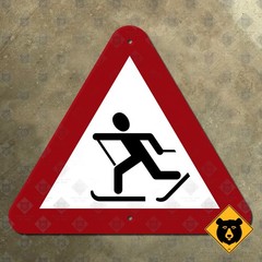 Norway skier warning highway sign road sign red white ski mountain nature 19×16