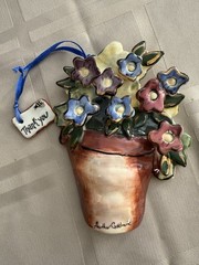 Blue Sky 2002 Thank You Wall Hanger Pot of Flowers 5 1/4″- Heather Goldminc Vtg