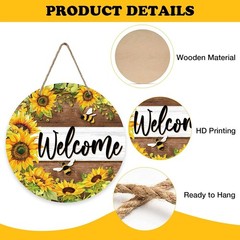Welcome Spring Summer Sunflower Front Door Sign, Flower Bumble Bee Wood Door …