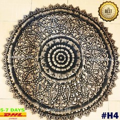 New Round Wall Decor Vintage Style Black Flower Floral Wood Carving Wall Art #H4