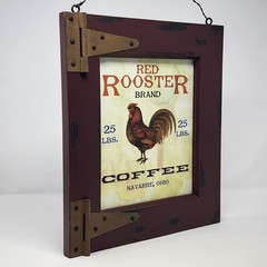 Red Rooster Brand Coffee Framed Print Rustic Wall Hanging