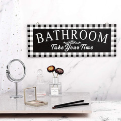 Jetec Buffalo Plaid Bathroom Decor Wooden Vintage Bathroom Wall Sign 13.8 X 5.1