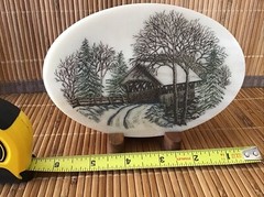 Covered Bridge etching plaque with wooden stand