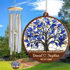 65th Wedding Anniversary Wind Chime Personalized Tree Life Gift Sapphire Couple